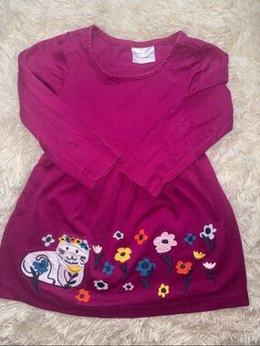 Hanna Andersson Magenta Long-Sleeve Dress with Tiger & Floral Embroidery